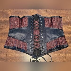 Play Girl White Label Red & Black Victorian Steel Boned Underbust Corset Sz 30"